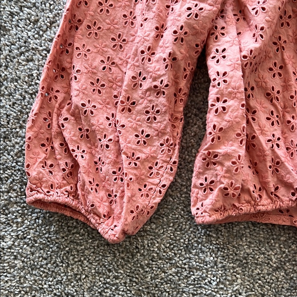 American Eagle Salmon Color Eyelet Tie Front Top - Picture 7 of 7
